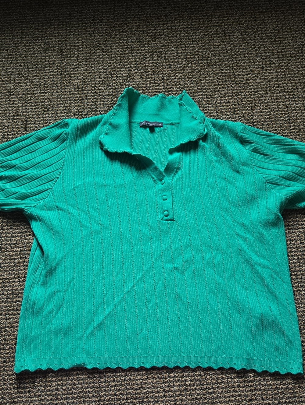 Adrianna Papell Apple Green Ribbed With Crochet Detail Blouse Viscose